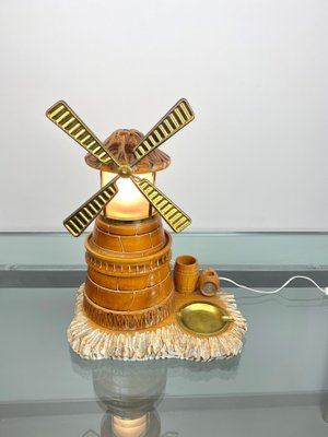 Italian Mill Table Lamp Ashtray in Hand-Carved Wood by Aldo Tura Macabo, 1960s-LYQ-1171658