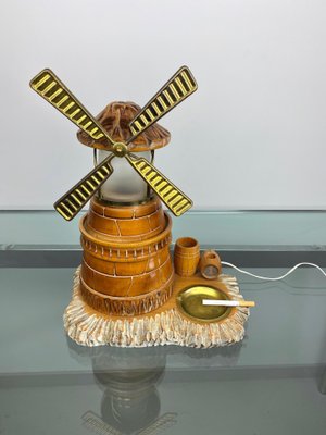 Italian Mill Table Lamp Ashtray in Hand-Carved Wood by Aldo Tura Macabo, 1960s-LYQ-1171658