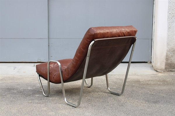 Italian Minimalist Lounge Chair in Chromed Metal, 1970s-EH-776779