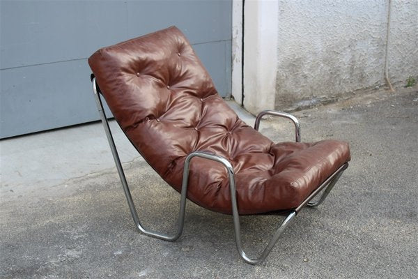 Italian Minimalist Lounge Chair in Chromed Metal, 1970s-EH-776779