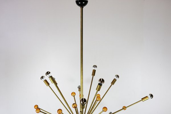 Italian Minimalist Sputnik Chandelier in Black, Gold & Murano Glass in the Style of Stilnovo, 1950s-WIP-671310