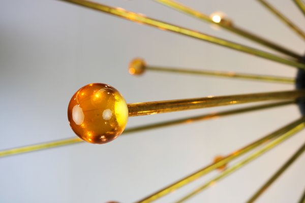 Italian Minimalist Sputnik Chandelier in Black, Gold & Murano Glass in the Style of Stilnovo, 1950s-WIP-671310