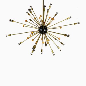 Italian Minimalist Sputnik Chandelier in Black, Gold & Murano Glass in the Style of Stilnovo, 1950s-WIP-671310