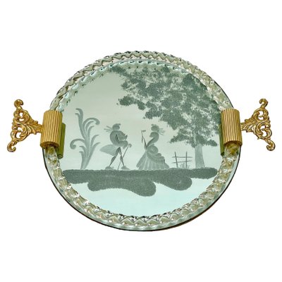 Italian Mirror-Engraved Murano Glass Serving Tray from Ercole Barovier, 1940s-JDR-1180043