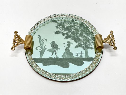 Italian Mirror-Engraved Murano Glass Serving Tray from Ercole Barovier, 1940s-JDR-1180043