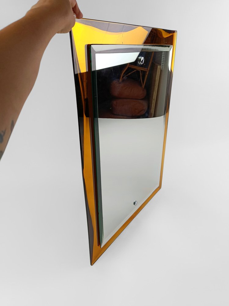 Italian Mirror in Yellow Mirrored and Bevelled Glass attributed to Veca, 1960s