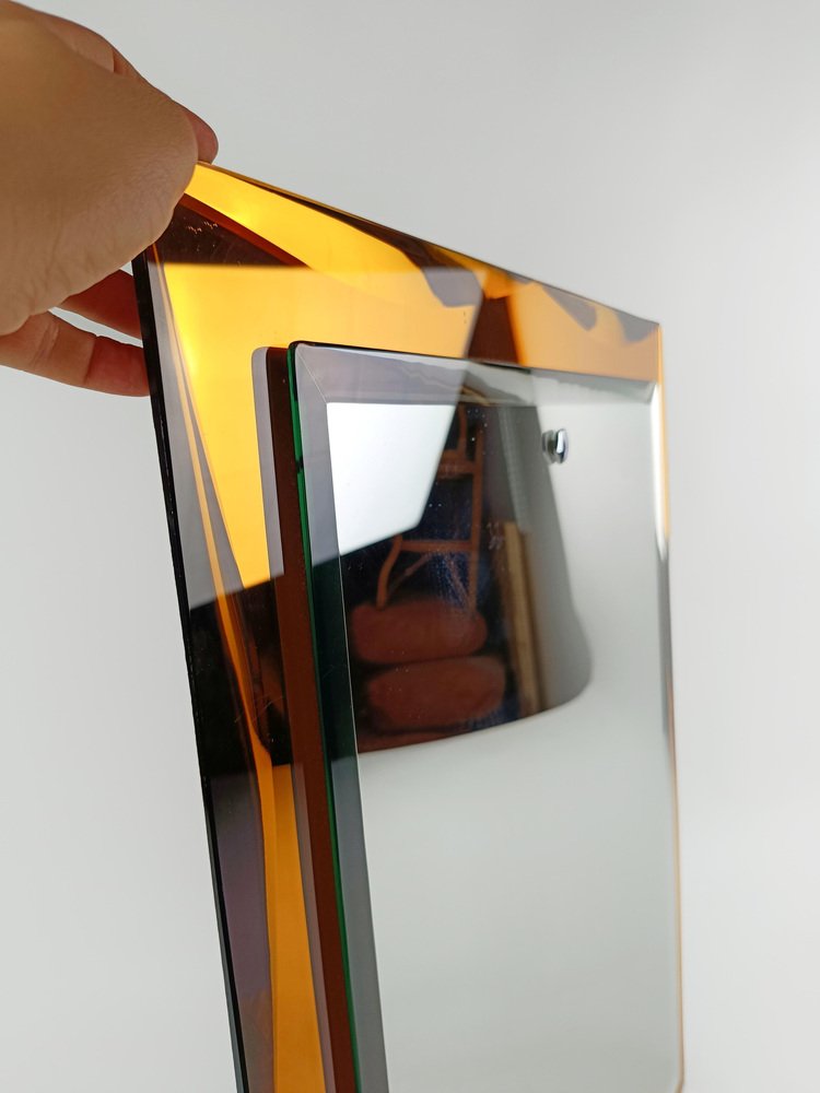 Italian Mirror in Yellow Mirrored and Bevelled Glass attributed to Veca, 1960s