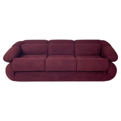 Italian Modern 3-Seater Sofa in Burgundy Teddy Fabric, 1970s