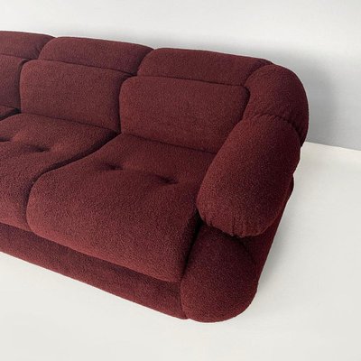 Italian Modern 3-Seater Sofa in Burgundy Teddy Fabric, 1970s-GDD-1823283