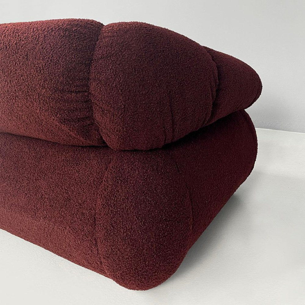 Italian Modern 3-Seater Sofa in Burgundy Teddy Fabric, 1970s