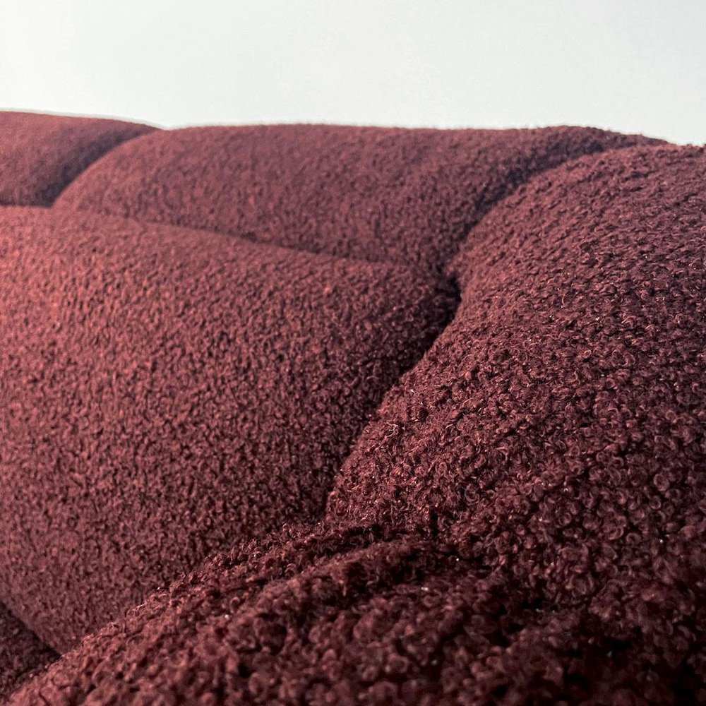 Italian Modern 3-Seater Sofa in Burgundy Teddy Fabric, 1970s