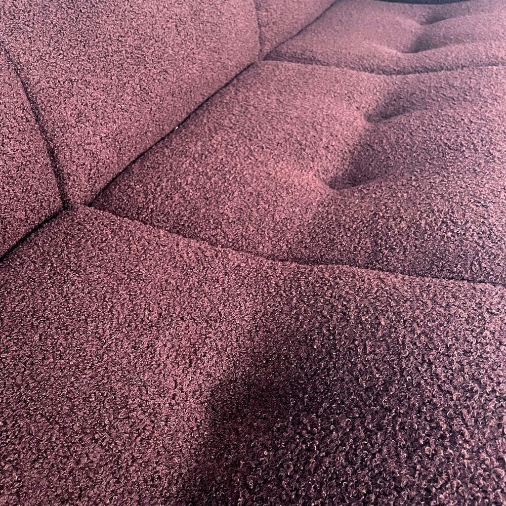 Italian Modern 3-Seater Sofa in Burgundy Teddy Fabric, 1970s