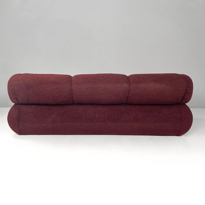 Italian Modern 3-Seater Sofa in Burgundy Teddy Fabric, 1970s-GDD-1823283