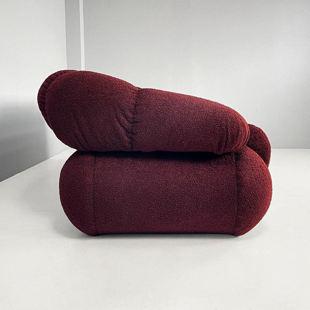 Italian Modern 3-Seater Sofa in Burgundy Teddy Fabric, 1970s