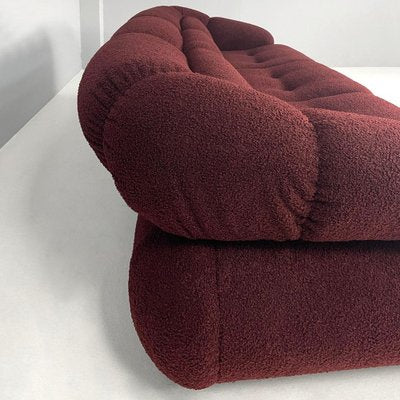 Italian Modern 3-Seater Sofa in Burgundy Teddy Fabric, 1970s-GDD-1823283