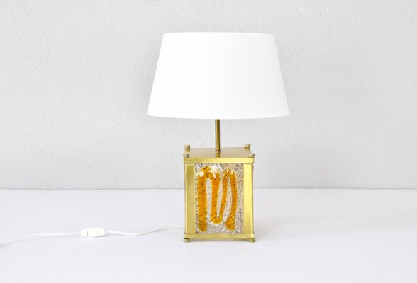 Italian Modern Amber Murano Glass & Brass Table Lamp from Mazzega-IJF-1285650