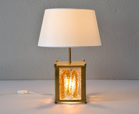 Italian Modern Amber Murano Glass & Brass Table Lamp from Mazzega-IJF-1285650