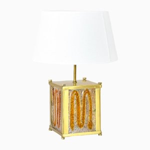 Italian Modern Amber Murano Glass & Brass Table Lamp from Mazzega-IJF-1285650