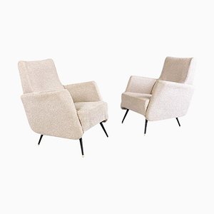 Italian Modern Armchairs in Light Gray Bouclé Fabric and Black Metal, 1960s, Set of 2-GDD-1806606