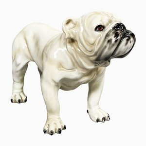 Italian Modern Beige & Black Ceramic Sculpture of Standing Bulldog, 1970s-GDD-1306578