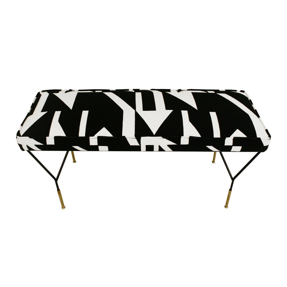 Italian Modern Black Lacquered Iron and Patterned Cotton Stool, 1970s