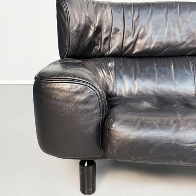 Italian Modern Black Leather & Wood 3-Seater Bull Sofa by Gianfranco Frattini for Cassina, 1980s-GDD-1260506