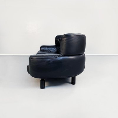 Italian Modern Black Leather & Wood 3-Seater Bull Sofa by Gianfranco Frattini for Cassina, 1980s-GDD-1260506