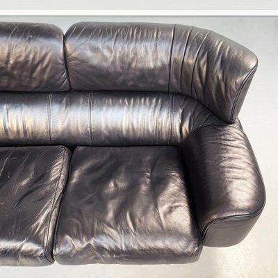 Italian Modern Black Leather & Wood 3-Seater Bull Sofa by Gianfranco Frattini for Cassina, 1980s-GDD-1260506