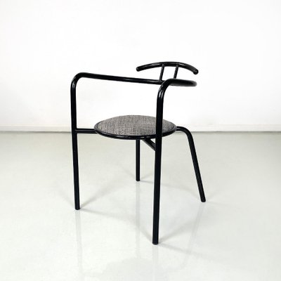 Italian Modern Black Metal and Grey Fabric Chairs with Round Seats, 1980s, Set of 10-GDD-1750890