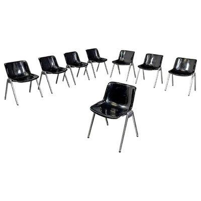 Italian Modern Black Plastic Chairs Modus SM 203 attributed to Borsani for Tecno, 1980s, Set of 8-GDD-1761422