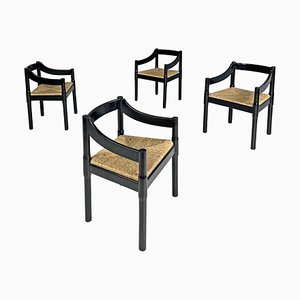 Italian Modern Black Wood Chairs by Vico Magistretti for Cassina, 1970s, Set of 4-GDD-1808331