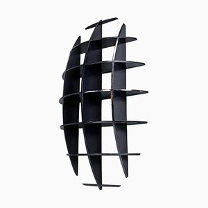 Italian Modern Black Wood Convex Shape Wall Bookcase, 1980s-GDD-1344885