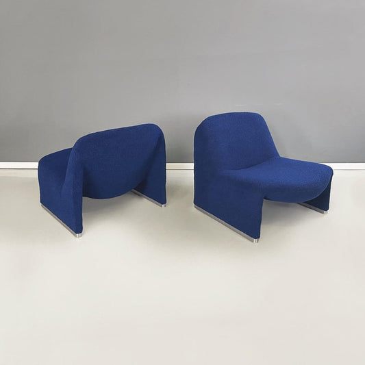 Italian Modern Blue Fabric Alky Lounge Chairs attributed to Piretti for Anonima Castelli, 1970s, Set of 2