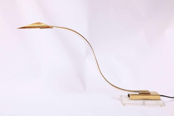 Italian Modern Brass & Acrylic Glass Desk Lamps, 1970s, Set of 2-KL-620317