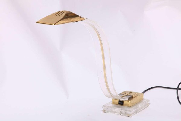 Italian Modern Brass & Acrylic Glass Desk Lamps, 1970s, Set of 2-KL-620317