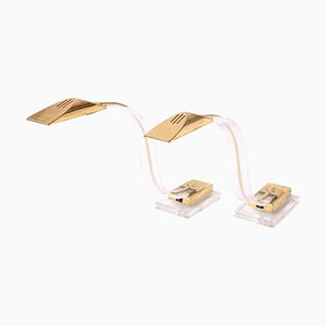 Italian Modern Brass & Acrylic Glass Desk Lamps, 1970s, Set of 2-KL-620317