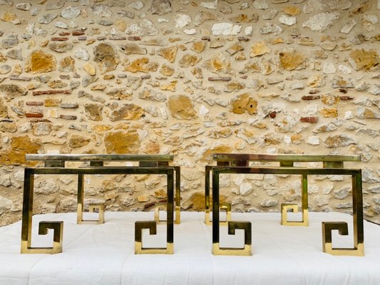 Italian Modern Brass & Glass Side Tables, 1970s, Set of 2-OJT-1183416