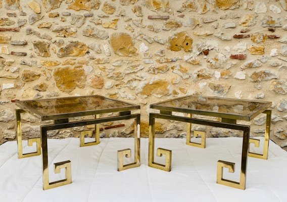 Italian Modern Brass & Glass Side Tables, 1970s, Set of 2-OJT-1183416