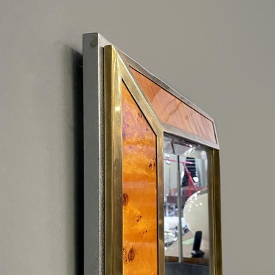 Italian Modern Briar Root, Brass and Chromed Metal Wall Mirror attributed to D.I.D., 1980s-GDD-1762636