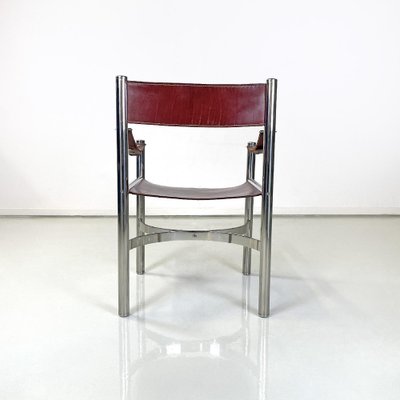 Italian Modern Brown Leather Chairs with Chromed Steel Structure, 1970s, Set of 4-GDD-1750891