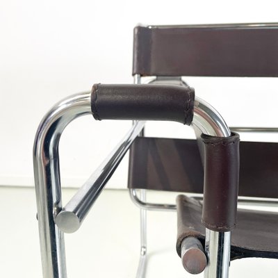 Italian Modern Brown Leather Steel Armchair Wassily attributed to Breuer for Gavina, 1970s-GDD-1740086