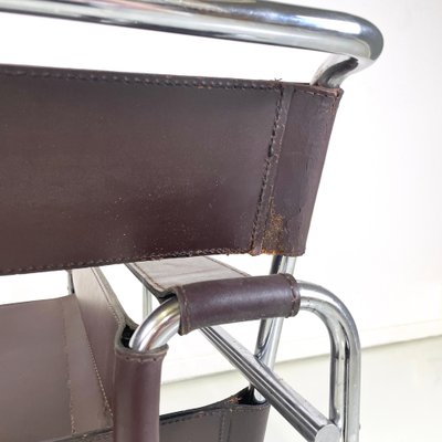 Italian Modern Brown Leather Steel Armchair Wassily attributed to Breuer for Gavina, 1970s-GDD-1740086