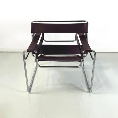 Italian Modern Brown Leather Steel Armchair Wassily attributed to Breuer for Gavina, 1970s-GDD-1740086