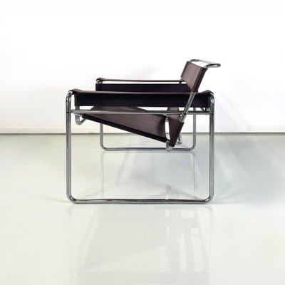 Italian Modern Brown Leather Steel Armchair Wassily attributed to Breuer for Gavina, 1970s-GDD-1740086