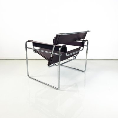 Italian Modern Brown Leather Steel Armchair Wassily attributed to Breuer for Gavina, 1970s-GDD-1740086