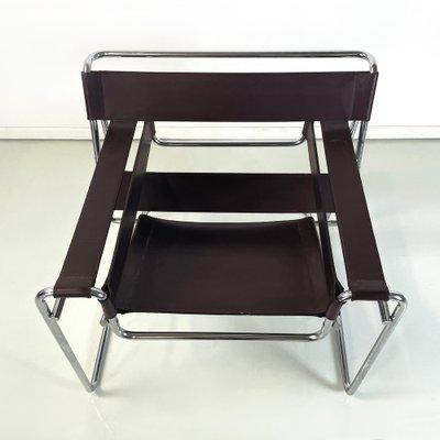 Italian Modern Brown Leather Steel Armchair Wassily attributed to Breuer for Gavina, 1970s-GDD-1740086