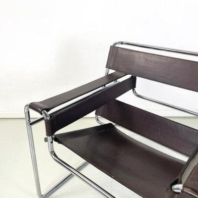 Italian Modern Brown Leather Steel Armchair Wassily attributed to Breuer for Gavina, 1970s-GDD-1740086