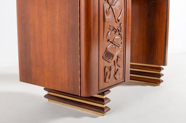 Italian Modern Carved Walnut and Rosewood Desk with Side Chair, Set of 2-WN-1306818