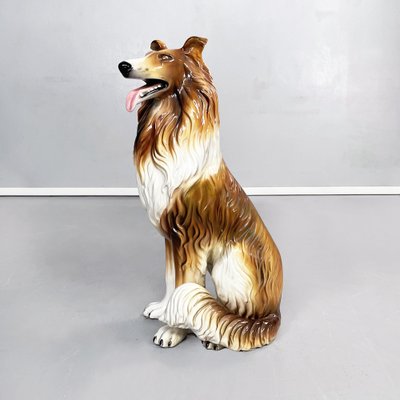 Italian Modern Ceramic Sculpture of Sitting Collie Dog, 1970s-GDD-1306577