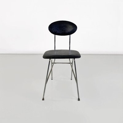 Italian Modern Chair in Steel and Black Leather attributed to Alessandro Mendini for Zabro, 1980s-GDD-1776510